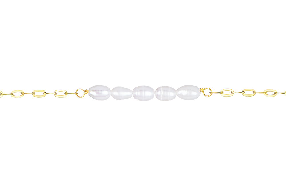 Pulsera plata 925 perla de rio cadena forzada oval pisada
