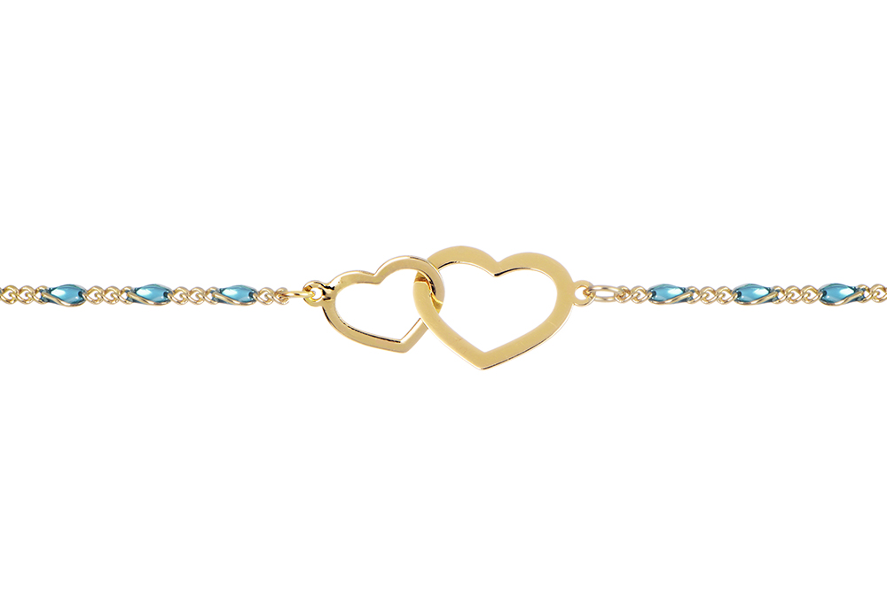 Pulsera plata 925 dos corazones enlazados esmalte transparente