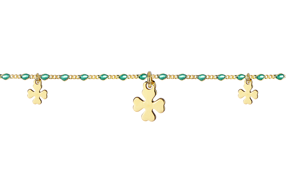 Sterling silver three clovers enamel bracelet