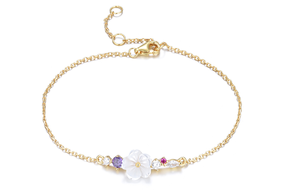 [17147B16E3NBLDO] Pulsera plata 925 flor de nacar con mix de zirconitas