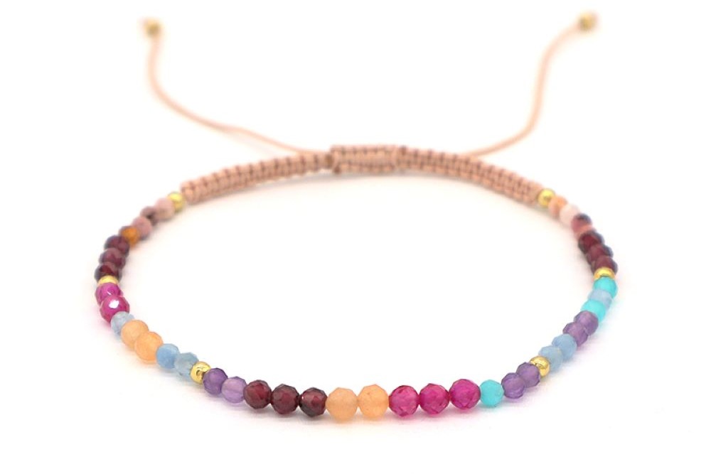 [17281BRMXDO] Pulsera plata 925 piedras semipreciosas cierre ajustable macramé