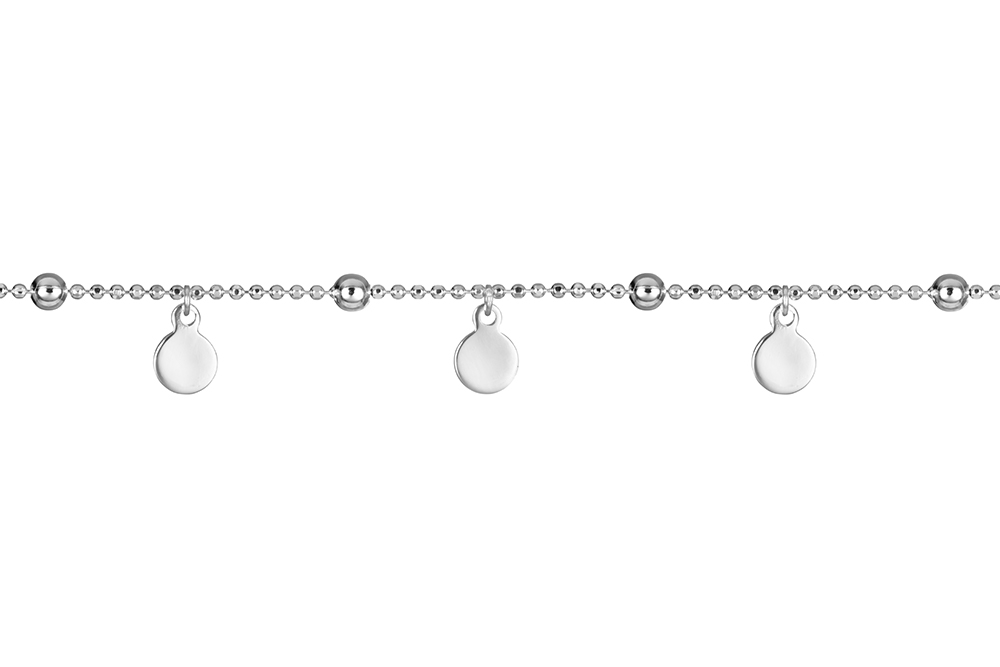Tobillera plata 925 cadena bolas 3mm y placas 5mm