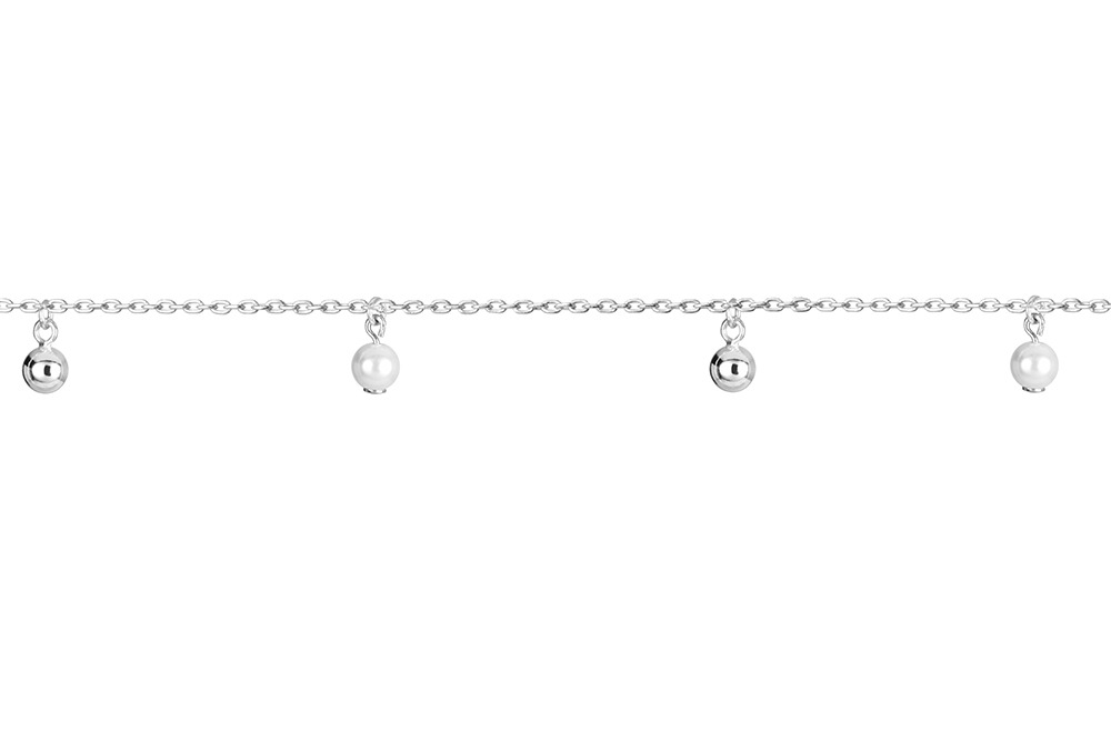 [17361A20E5PL] Sterling silver 4mm beads anklet