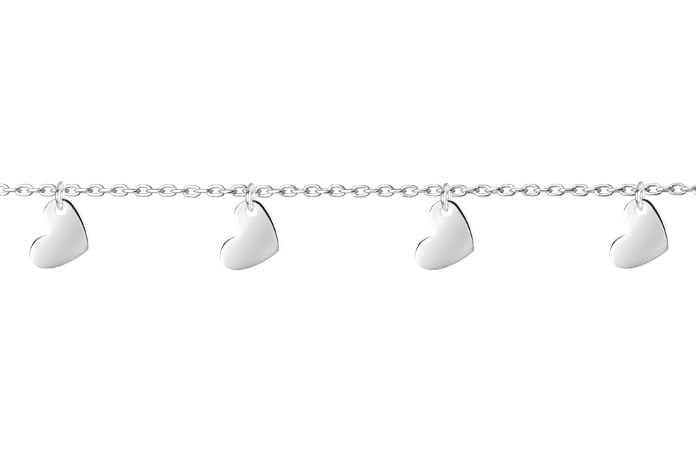 [17365A20E5PL] Tobillera plata 925 corazones 7x5mm
