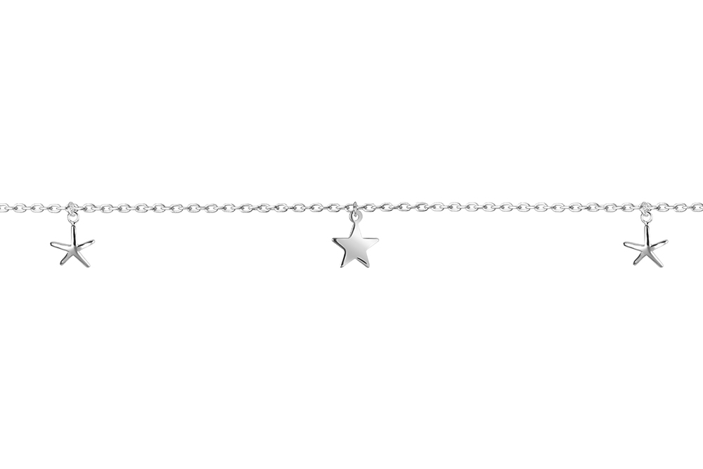 Sterling silver stars & starfish anklet