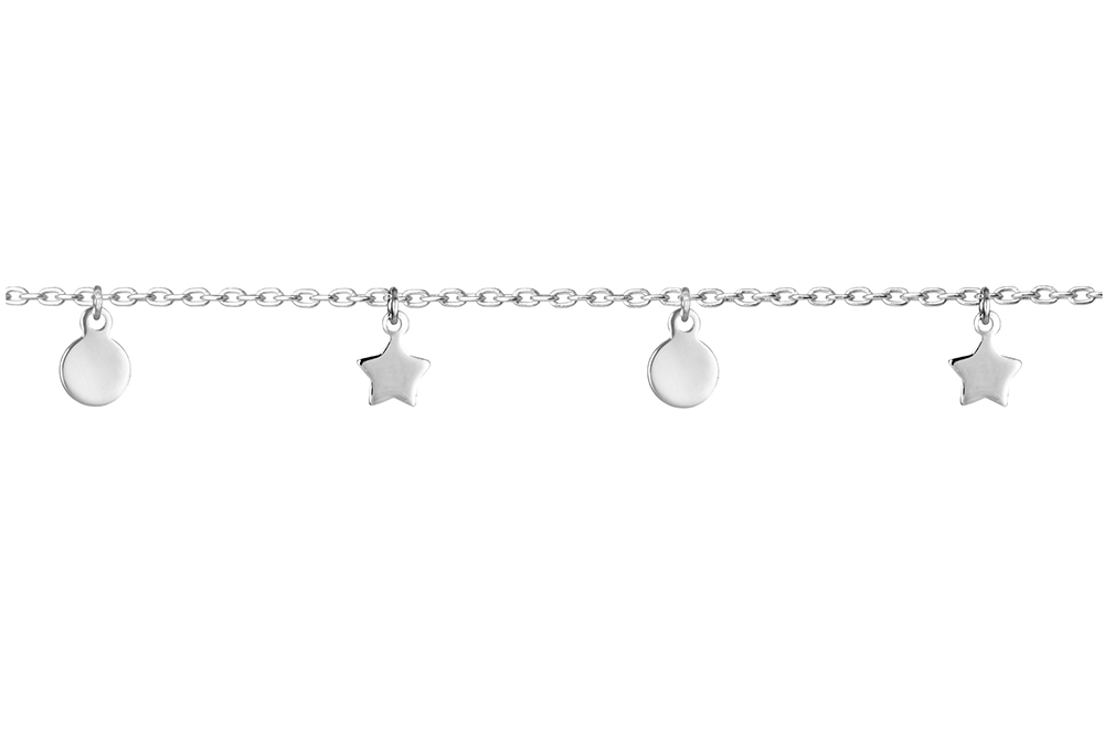 Tobillera plata 925 estrellas 6x4mm y placas 5mm