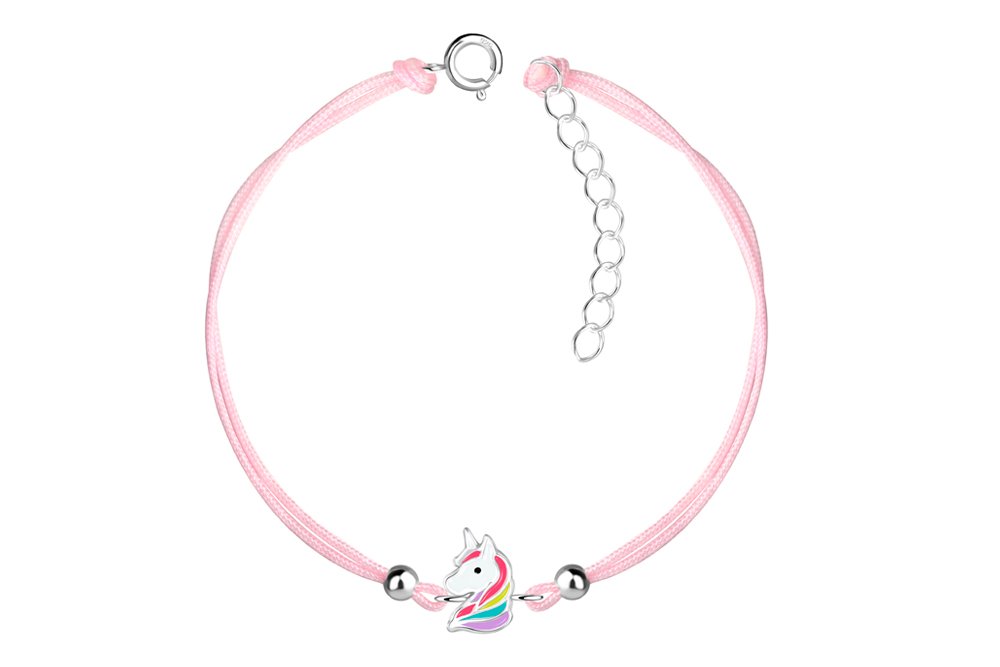 Sterling silver enamel unicorn head kids bracelet