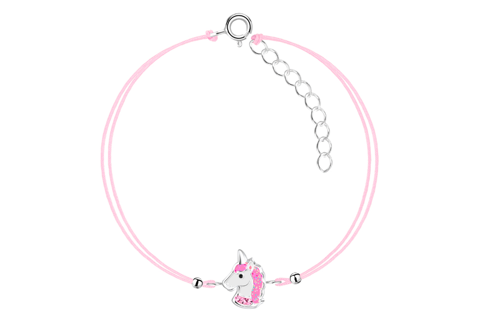 [17415B12E3EROPL] Sterling silver enamel 11mm unicorn head kids bracelet