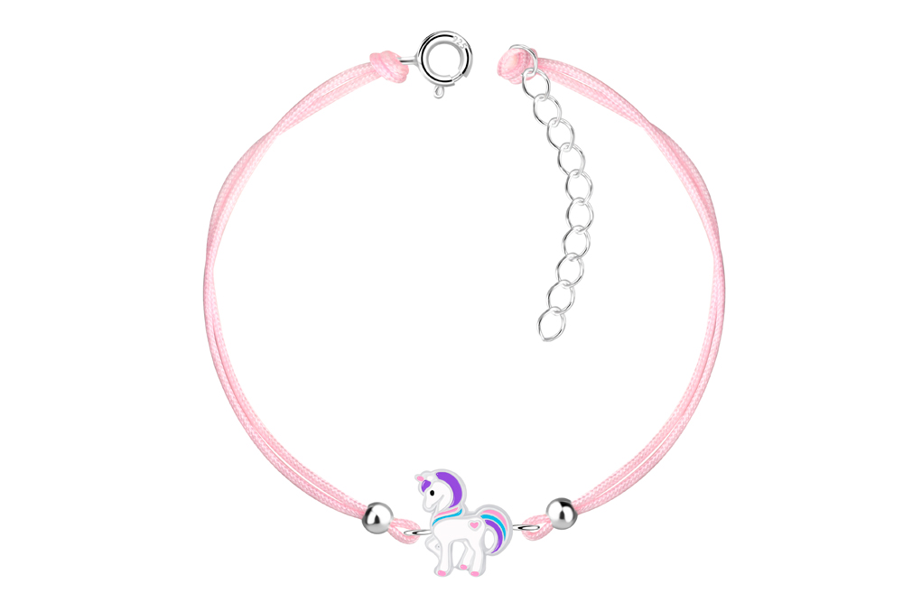 [17421B12E3EMXPL] Sterling silver enamel 9mm unicorn kids bracelet