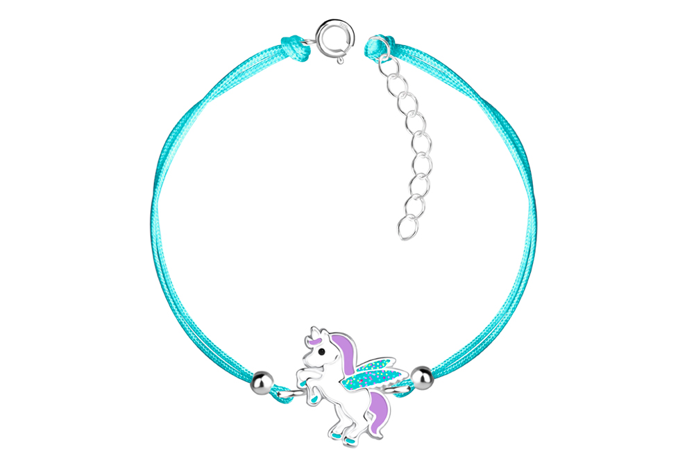 Sterling silver enamel 8x9mm unicorn kids bracelet