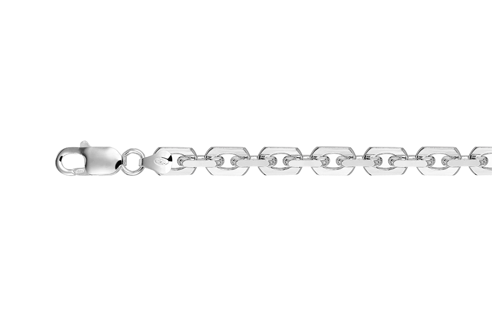 Sterling silver 4-sided diamond cut flat cable chain 220 bracelet