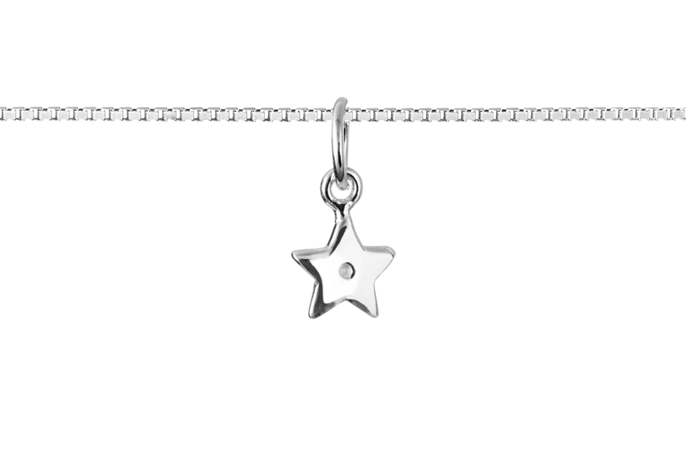[17840A2500PL] Sterling silver 8x6mm star and heart sliding clasp anklet