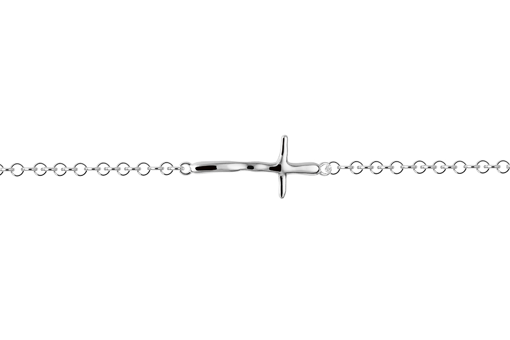 [17850B17E2PL] Sterling silver with irregular horizontal cross 13x31mm bracelet