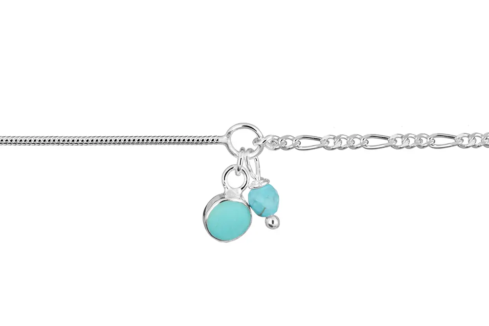 [17887B16E3GTUPL] Sterling silver turquoise two chains bracelet