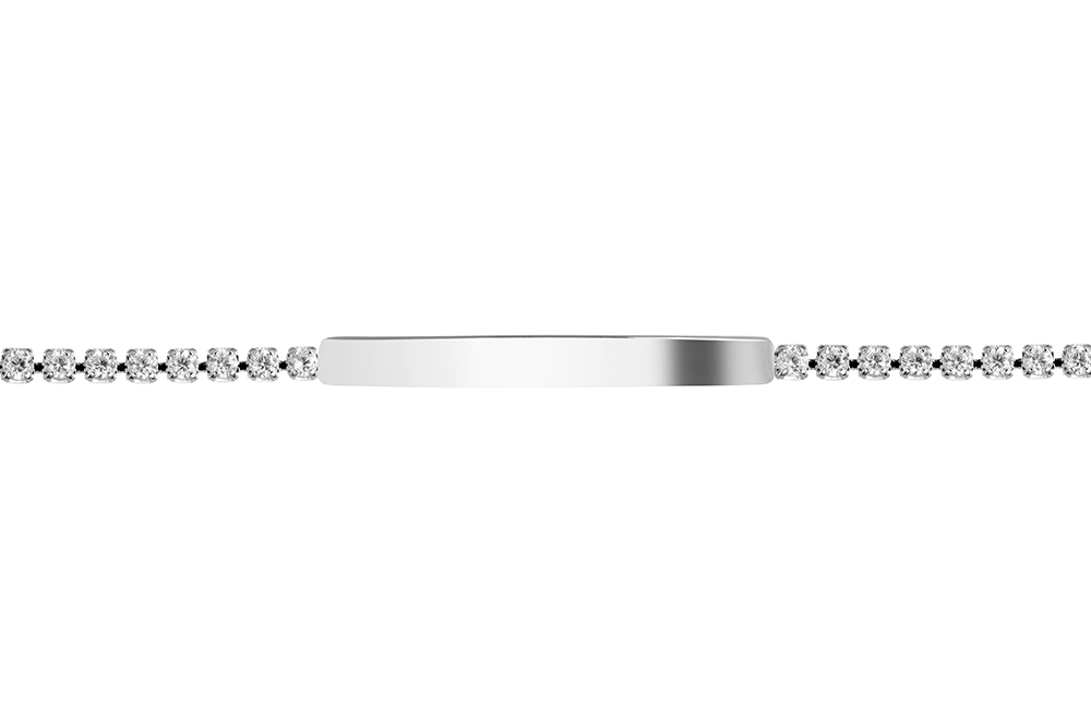 [17967B16E3ZBLRD] Sterling silver tennis with 31x3mm engravable plaque bracelet