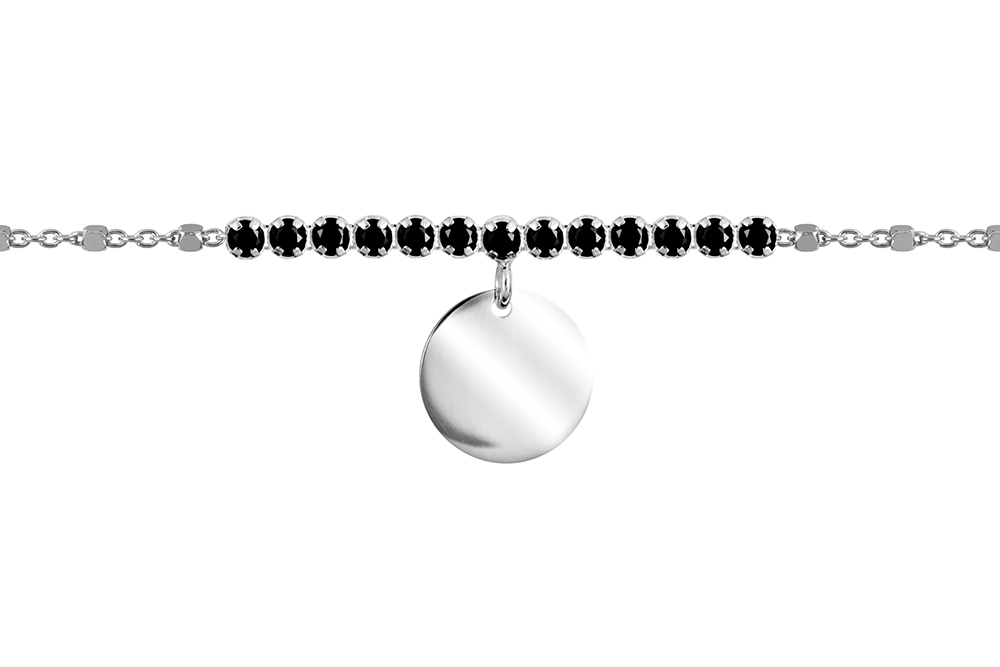 [18121B16E3ZNERD] Pulsera plata 925 zirconitas de 2mm con placa 10mm cadena mini cubos 1.5mm