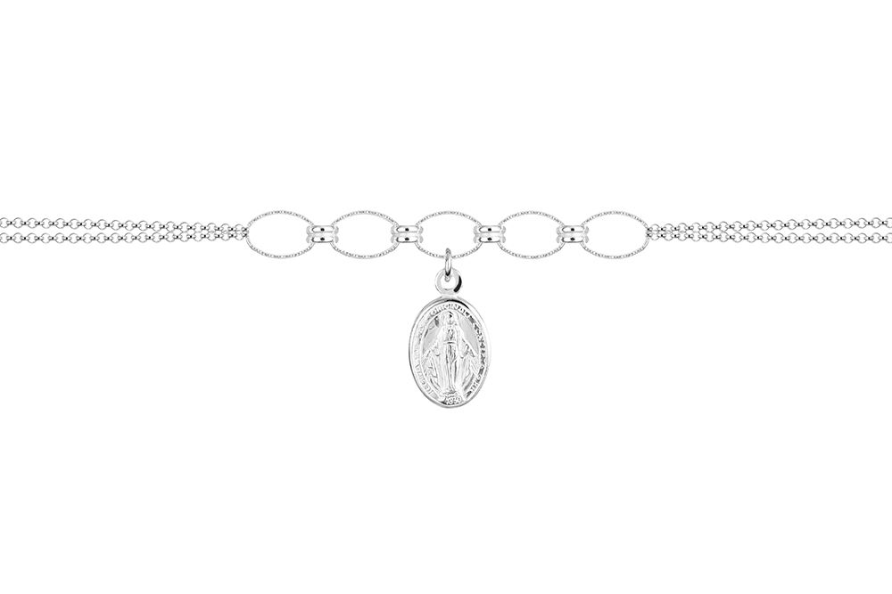 [18140B16E3PL] Sterling silver with 14x8mm oval virgin medal bracelet