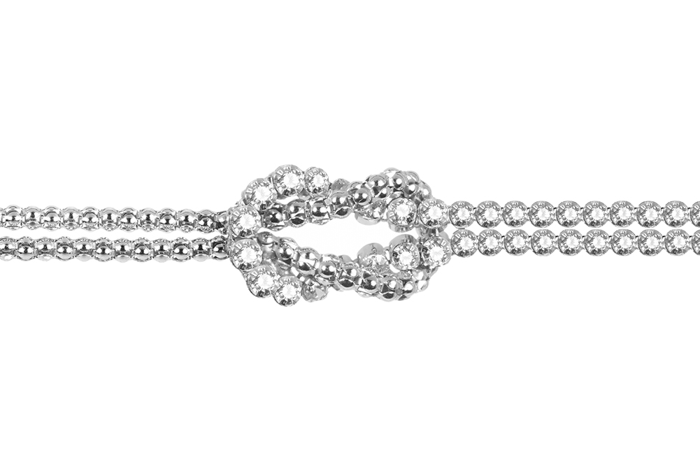 [18271B16E3ZBLRD] Sterling silver korean chain with 2mm zirconia riviere knot bracelet