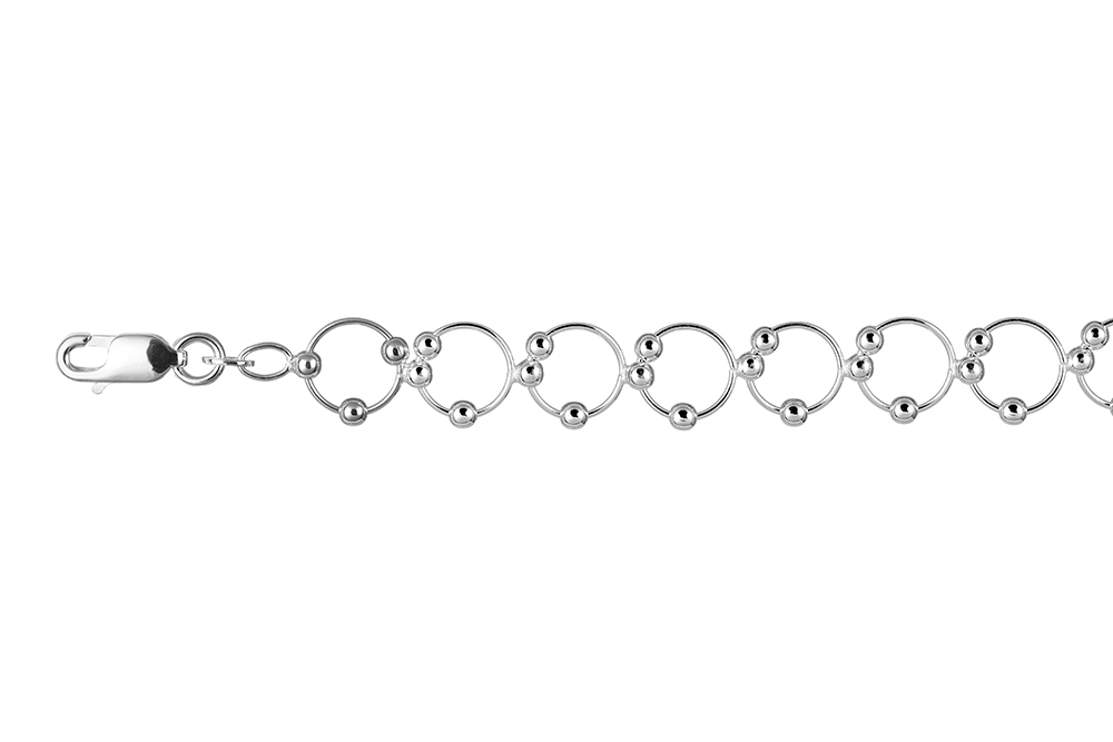 [18341B16E3PL] Sterling silver 8mm circles with 2mm beads bracelet