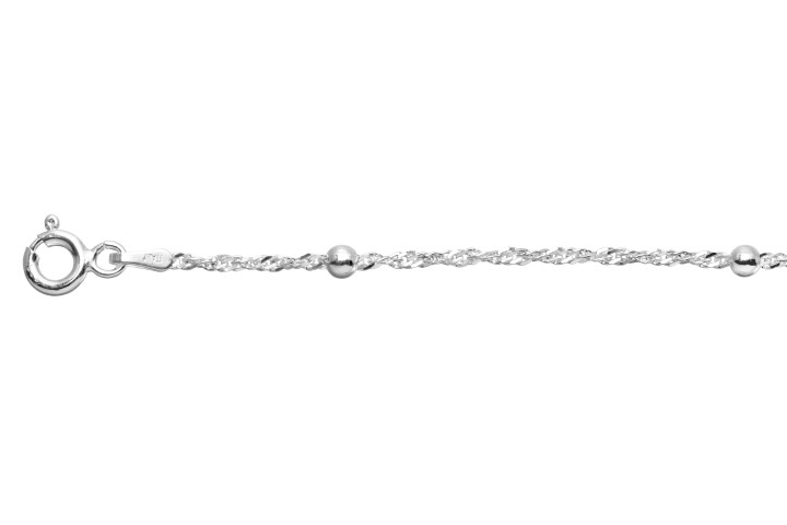 [18364A21E5DCPL] Sterling silver singapore twist chain with 3mm bead anklet