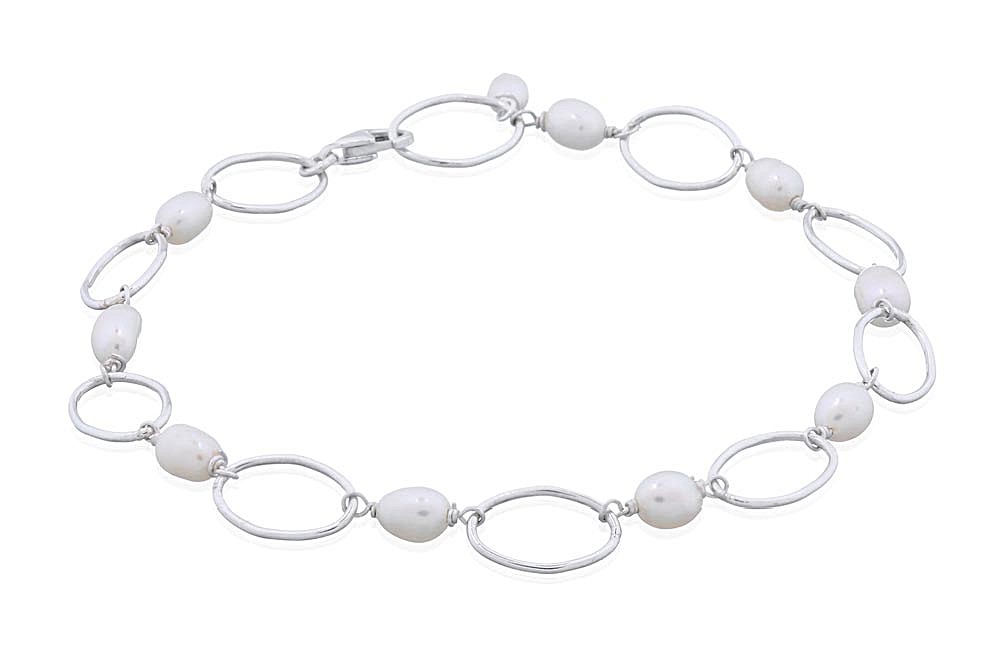 Pulsera plata 925 perlas 4x7mm aproximadamente