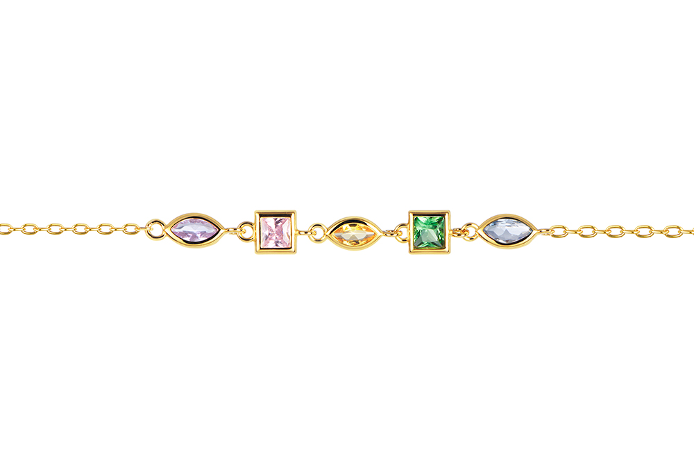 Sterling silver mix of shapes and colors cubic zirconia bracelet