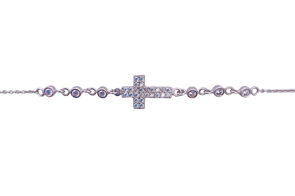 [05736B15A3ZBLDO] Pulsera plata 925 cruz de zirconita 9x18mm (Oro)