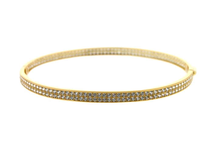 [079890002ZBL] Pulsera brazalete plata 925 zirconita 2 lineas (Blanca, Oro)