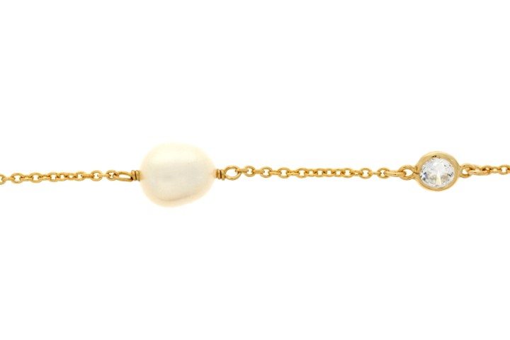 [08241P172ZPB] Silver bracelet fresh water pearl & cz (Gold plated)