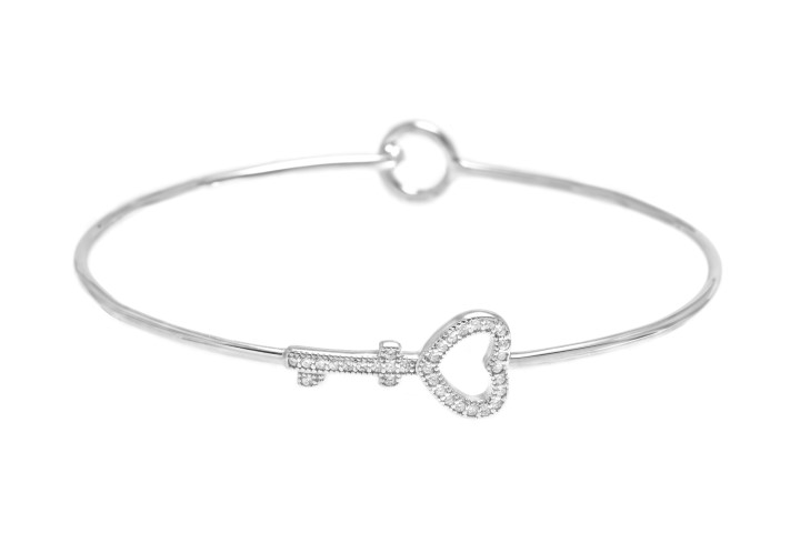Brazalete plata 925 rigido llave corazon cz