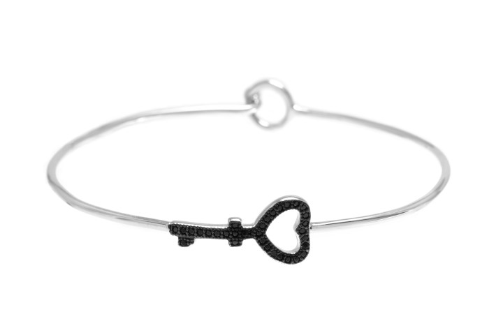 Silver 925 bracelet heart key cz