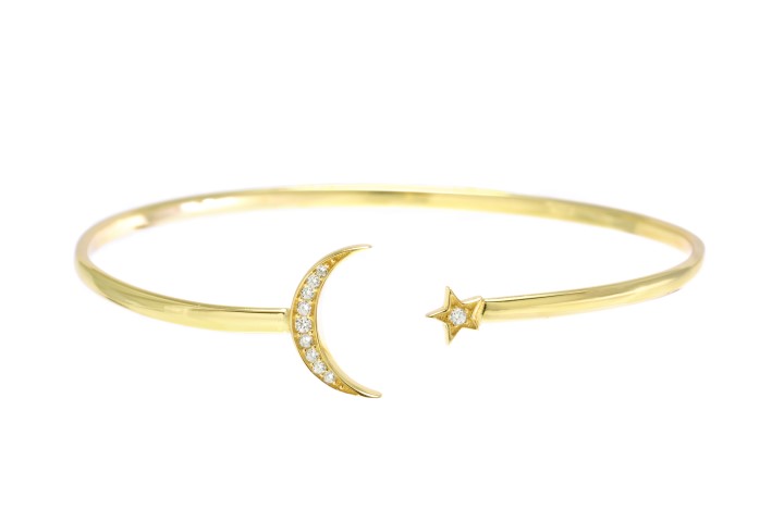 [088810002ZBL] Silver 925 bracelet moon star cz (Gold plated)