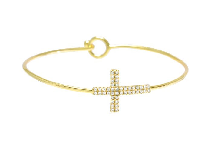 Brazalete plata 925 rigido cruz cz