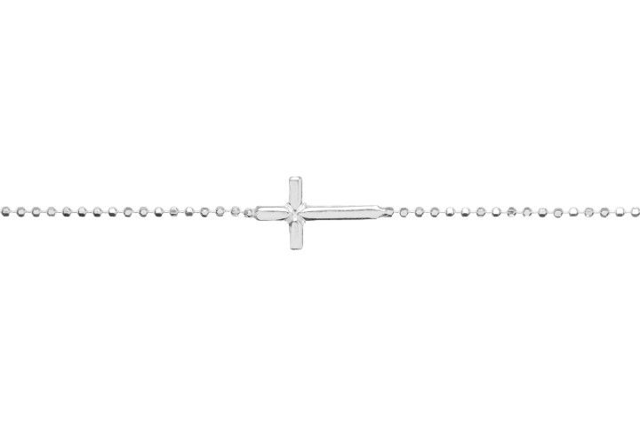 [08926P1600PL] Pulsera plata 925 cruz con cadena bola diamantad (Plata)