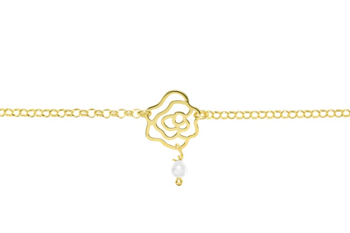Pulsera plata 925 flor de rosa con perla