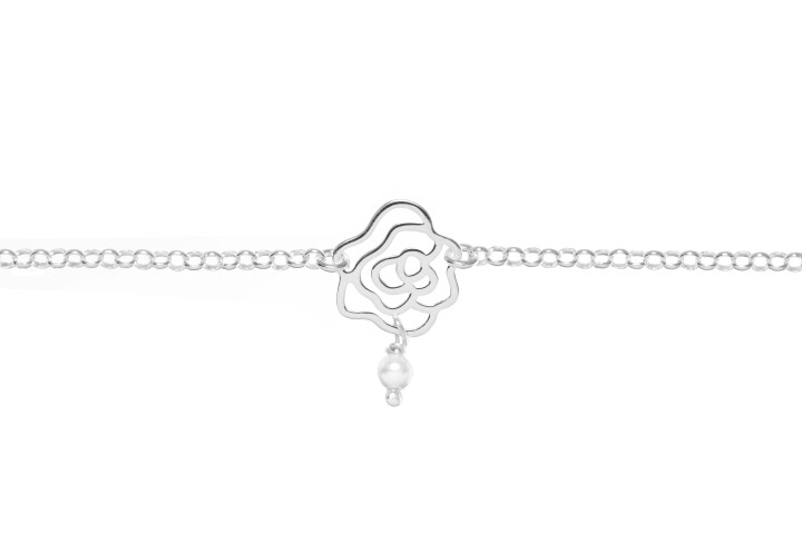 Pulsera plata 925 flor de rosa con perla