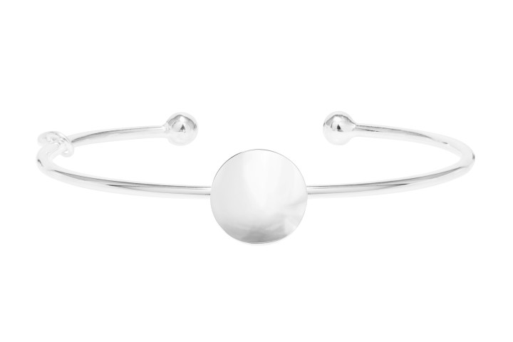 Brazalete plata 925 rigido abierto placa redonda