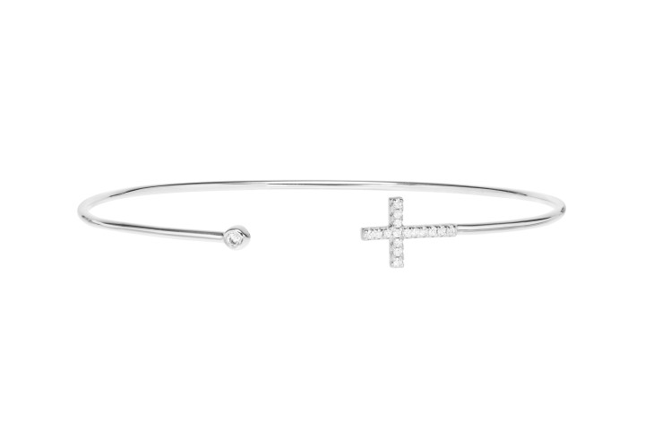 Brazalete plata 925 rigido cruz zirconita