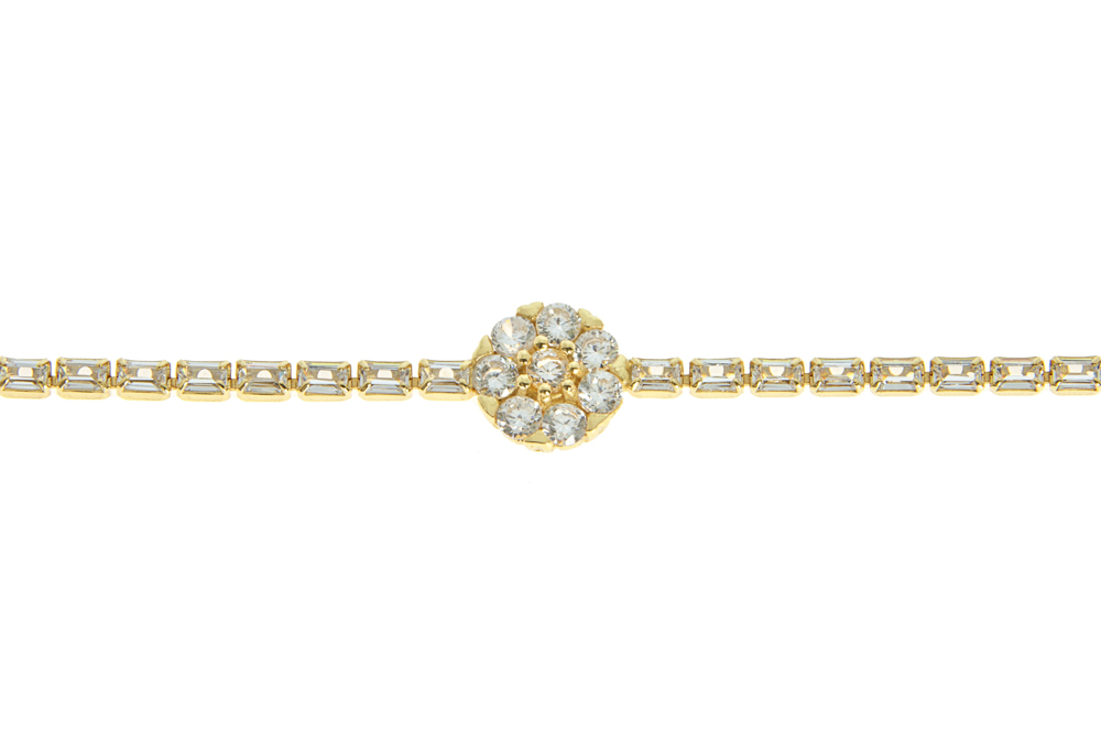 Pulsera plata 925 riviere baguete 1l cz flor