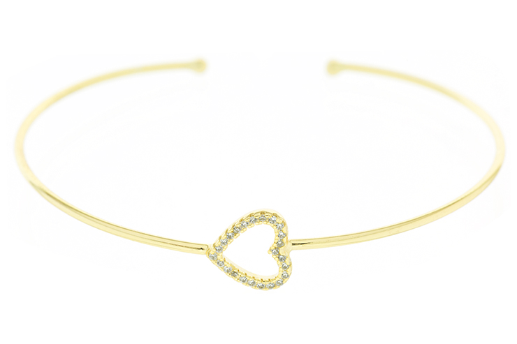 Brazalete plata 925 rigido corazon cz