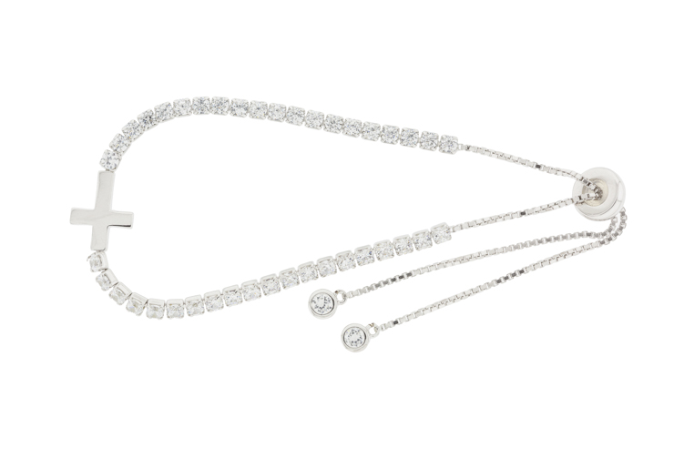 [098330001ZBL] Pulsera plata 925 riviere cruz 2mm cierre correder (Blanca, Rodio)