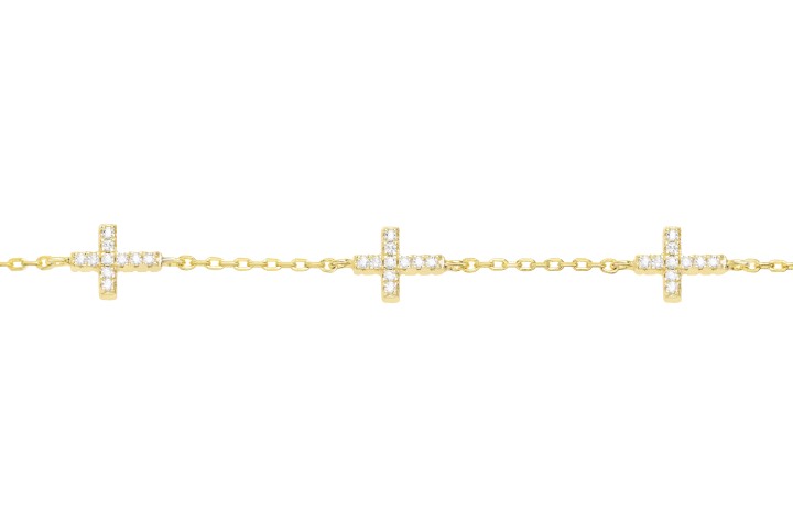 [09990P152ZBL] Pulsera plata 925 tres cruces zirconita (Blanca, Oro)