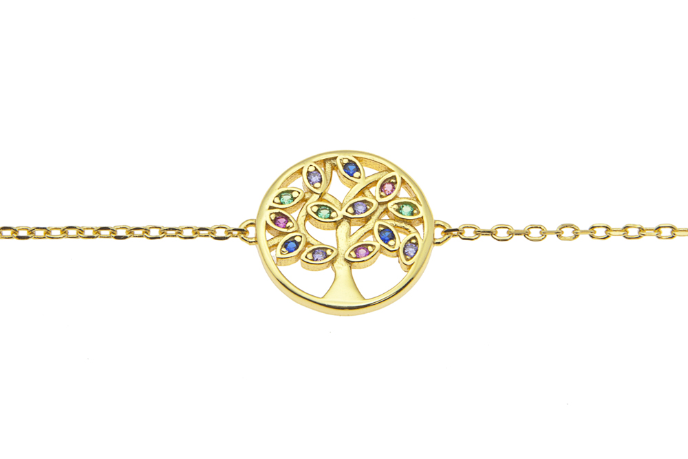 Pulsera plata 925 arbol de la vida con zirconita