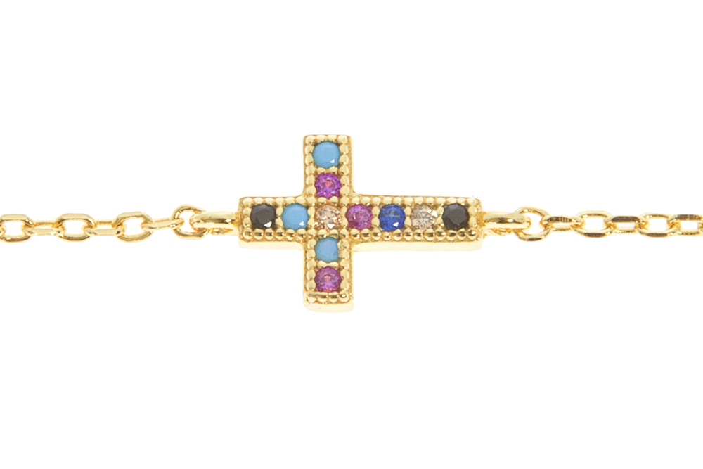 Pulsera plata 925 cruz con zirconita