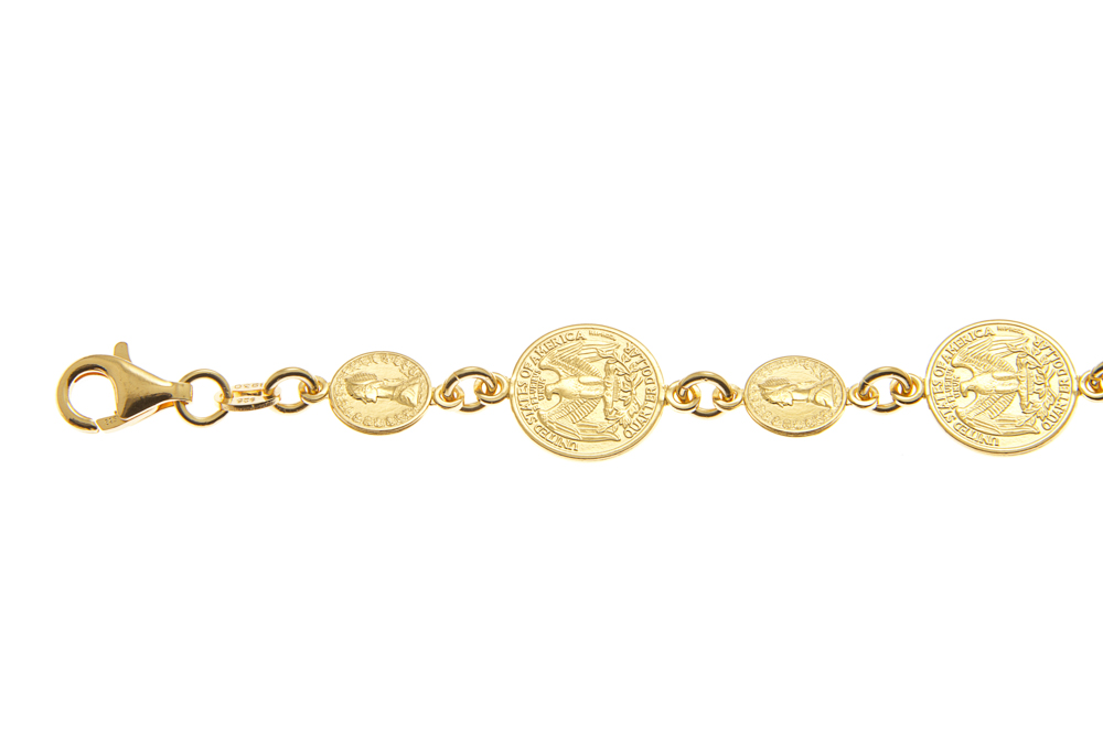 Pulsera plata 925 monedas italia y dólar americano