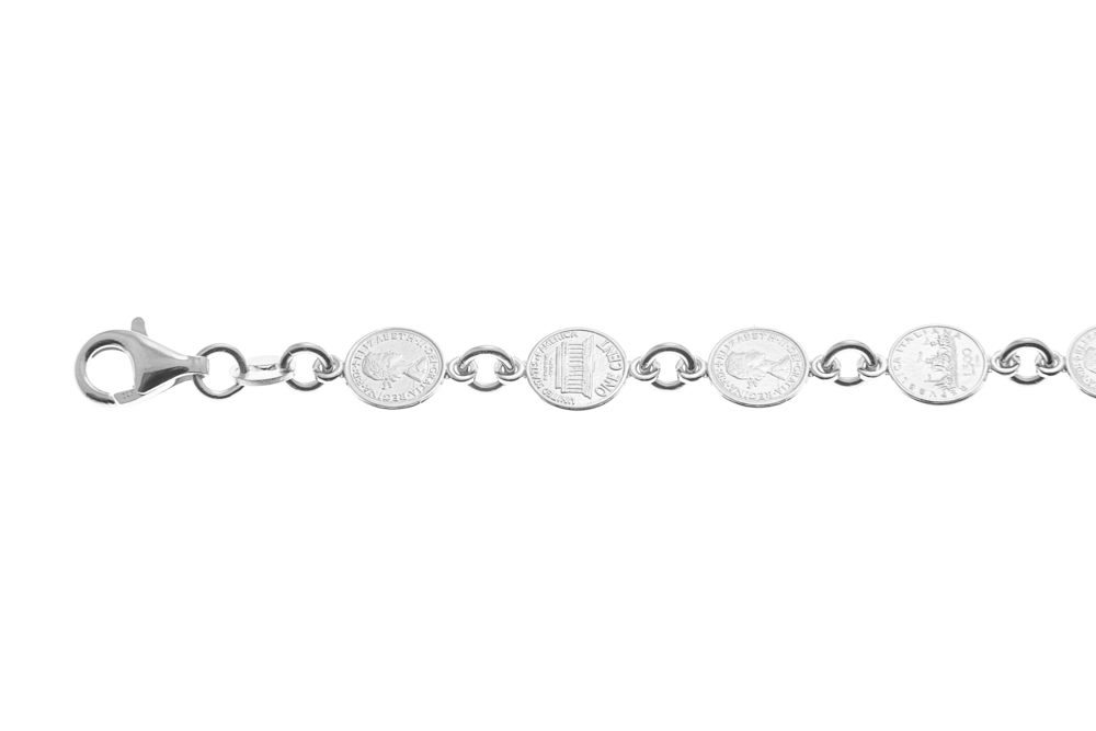Pulsera plata 925 monedas inglaterra y americana