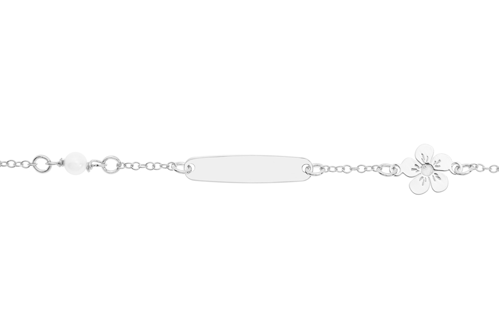 [13478P130PBL] Pulsera plata 925 flor con perlas de 4mm placa (Plata)
