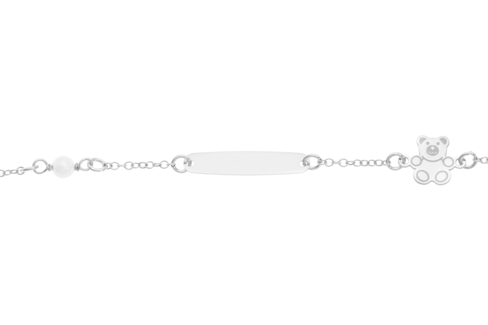 Pulsera plata 925 osito c/perlas 4mm y placa