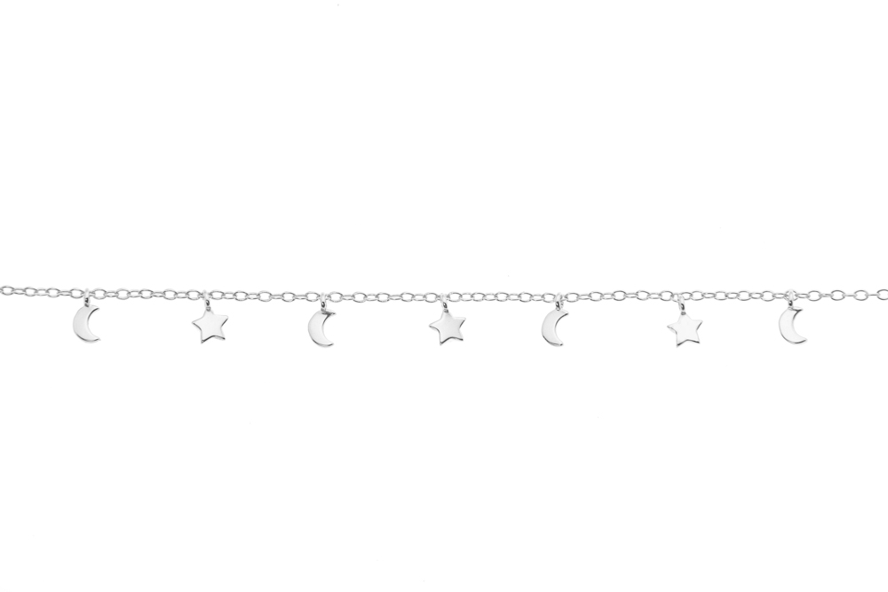[13937T2000PL] Tobillera plata 925 estrellas y lunas (Plata)