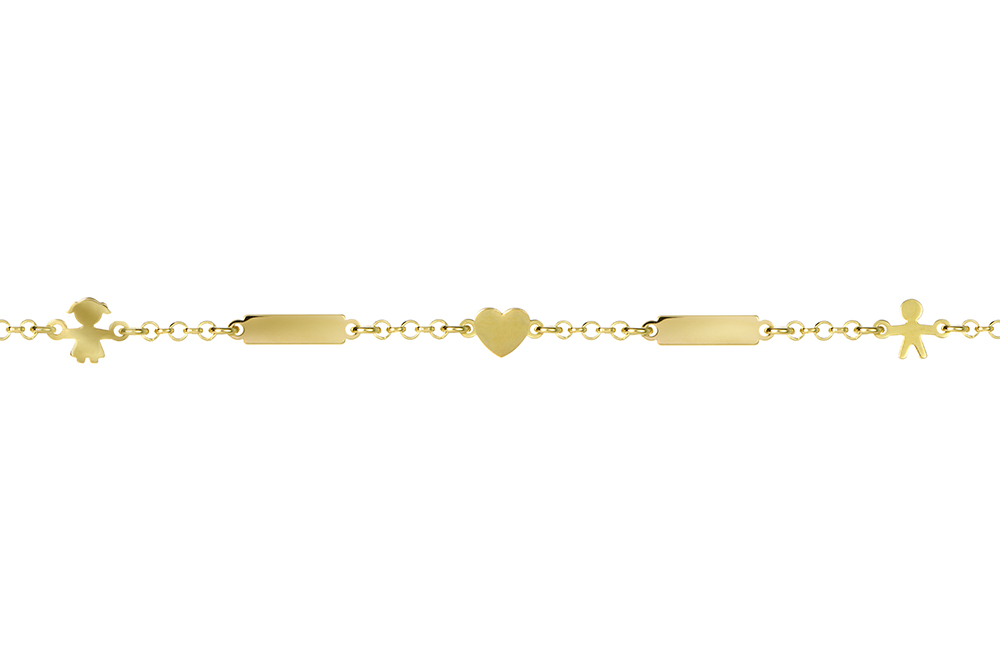 Pulsera plata 925 placa 3x10mm con niños y corazon